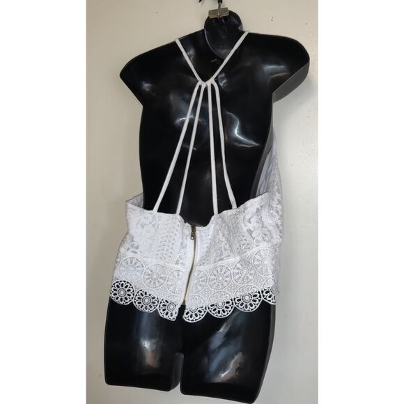 Charlotte Russe Y2K White Crop Top Lace Halter Strappy Boho Festival Hippie - Picture 6 of 16